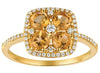 1.17CT DIAMOND & AAA CITRINE 14KT YELLOW GOLD 3D CLUSTER FLOWER SQUARE FUN RING