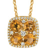 1.28CT DIAMOND & AAA CITRINE 14KT YELLOW GOLD 3D FLOWER SQUARE FLOATING PENDANT