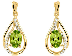 1.0CT DIAMOND & AAA PERIDOT 14KT YELLOW GOLD 3D OVAL TEAR DROP HANGING EARRINGS