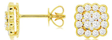 ESTATE 0.70CT DIAMOND 14KT YELLOW GOLD 3D CLUSTER FLOWER SQUARE STUD EARRINGS