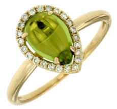 1.60CT DIAMOND & AAA PERIDOT 14K YELLOW GOLD PEAR SHAPE & ROUND CUSHION FUN RING