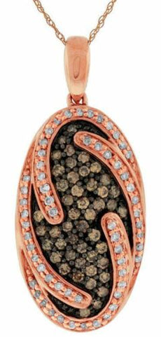 .75CT WHITE & CHOCOLATE FANCY DIAMOND 14K ROSE GOLD 3D OVAL CLUSTER FUN PENDANT