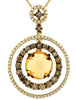 3.88CT WHITE & MOCHA DIAMOND & AAA CITRINE 14KT YELLOW GOLD 3D CIRCULAR PENDANT