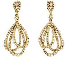 ESTATE 1.0CT DIAMOND 14KT YELLOW GOLD 3D TEAR DROP LOVE KNOT HANGING EARRINGS