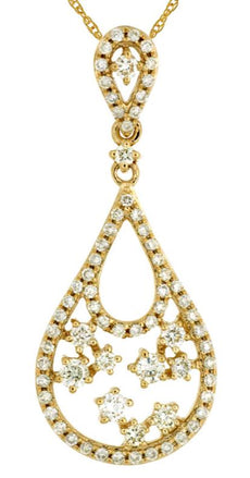 .48CT DIAMOND 14KT YELLOW GOLD 3D CLASSIC CLUSTER TEAR DROP FLOATING PENDANT