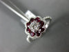 ESTATE WIDE 1.34CT DIAMOND & AAA RUBY 18KT WHITE GOLD 3D FLOWER ENGAGEMENT RING