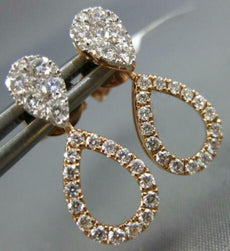 ESTATE .68CT DIAMOND 18KT ROSE GOLD 3D 2 IN 1 TEAR DROP STUD HANGING EARRINGS