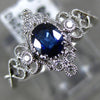 ESTATE .45CT DIAMOND & AAA SAPPHIRE 18KT WHITE GOLD 3D FLOWER HEART PROMISE RING