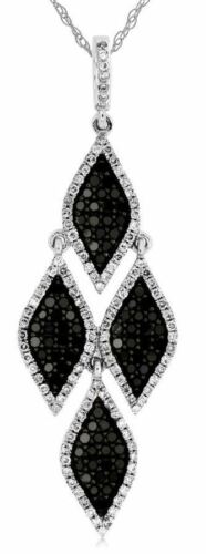 1.14CT WHITE & BLACK DIAMOND 14K WHITE GOLD 3D TEAR DROP CHANDELIER LOVE PENDANT