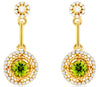 ESTATE .90CT DIAMOND & AAA PERIDOT 14K YELLOW GOLD ROUND FLOWER HANGING EARRINGS