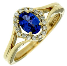 .99CT DIAMOND & AAA TANZANITE 14KT YELLOW GOLD OVAL & ROUND HALO ENGAGEMENT RING