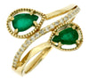 WIDE .87CT DIAMOND & AAA EMERALD 14K YELLOW GOLD PEAR SHAPE DOUBLE LEAF FUN RING