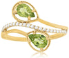 1.02CT DIAMOND & AAA PERIDOT 14K YELLOW GOLD PEAR SHAPE & ROUND DOUBLE LEAF RING