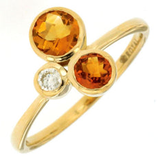 .83CT DIAMOND & CITRINE 14KT YELLOW GOLD 3D CLASSIC ROUND 3 STONE BEZEL FUN RING