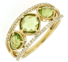 1.63CT DIAMOND & AAA PERIDOT 14KT YELLOW GOLD 3D MULTI SHAPE FILIGREE FUN RING
