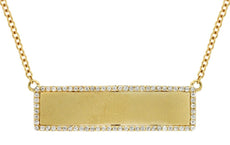 .28CT DIAMOND 14KT YELLOW GOLD 3D CLASSIC RECTANGULAR ENGRAVEABLE BAR NECKLACE