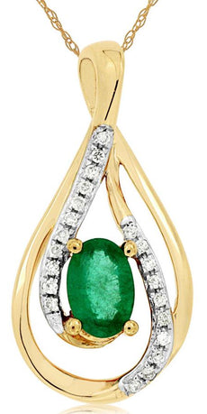 0.53CT DIAMOND & AAA EMERALD 14KT YELLOW GOLD 3D OVAL & ROUND FLOATING PENDANT