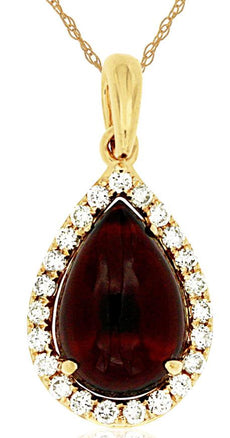 2.14CT DIAMOND & AAA GARNET 14K YELLOW GOLD PEAR SHAPE & ROUND FLOATING PENDANT