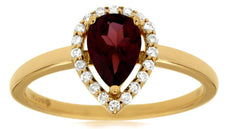 .87CT DIAMOND & AAA RHODOLITE 14K YELLOW GOLD PEAR SHAPE & ROUND FRIENDSHIP RING