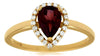 .87CT DIAMOND & AAA RHODOLITE 14K YELLOW GOLD PEAR SHAPE & ROUND FRIENDSHIP RING