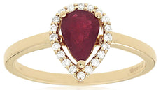 .87CT DIAMOND & AAA RUBY 14K YELLOW GOLD PEAR SHAPE & ROUND HALO ENGAGEMENT RING
