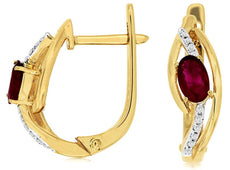 0.56CT DIAMOND & AAA RUBY 14K YELLOW GOLD OVAL & ROUND LEVERBACK HANGING EARRINGS