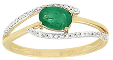 0.57CT DIAMOND & AAA EMERALD 14KT YELLOW GOLD OVAL & ROUND CRISS CROSS LOVE RING