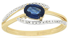0.77CT DIAMOND & AAA SAPPHIRE 14KT YELLOW GOLD OVAL & ROUND CRISS CROSS LOVE RING