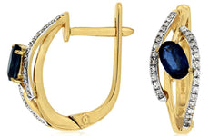 0.76CT DIAMOND & AAA SAPPHIRE 14KT YELLOW GOLD 3D OVAL & ROUND LEVERBACK EARRINGS