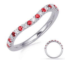 .39CT DIAMOND & AAA RUBY 14K WHITE GOLD ROUND SWIRL WAVE SEMI ETERNITY LOVE RING