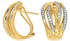 WIDE .32CT DIAMOND 14K YELLOW GOLD MULTI ROW MULTI WAVE CLIP ON HANGING EARRINGS
