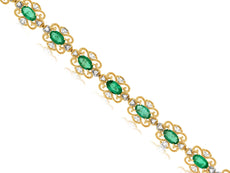 4.02CT DIAMOND & AAA EMERALD 14K YELLOW GOLD OVAL & ROUND FLOWER TENNIS BRACELET