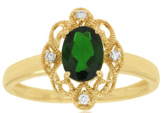 .99CT DIAMOND & AAA RUSSALITE 14KT YELLOW GOLD 3D OVAL OPEN FILIGREE FLOWER RING