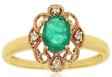 .84CT DIAMOND & AAA EMERALD 14K YELLOW GOLD OVAL & ROUND MULTI HEART FLOWER RING