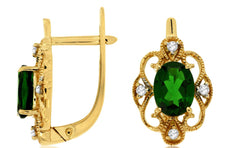 1.98CT DIAMOND & AAA RUSSALITE 14KT YELLOW GOLD 3D OVAL & ROUND HANGING EARRINGS