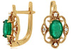 1.68CT DIAMOND & AAA EMERALD 14KT YELLOW GOLD 3D OVAL FLOWER HANGING EARRINGS