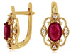 1.88CT DIAMOND & AAA RUBY 14KT YELLOW GOLD OVAL & ROUND FLOWER HANGING EARRINGS