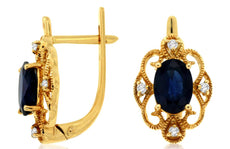 2.08CT DIAMOND & AAA SAPPHIRE 14KT YELLOW GOLD FLORAL LEVERBACK HANGING EARRINGS