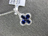 ESTATE .88CT DIAMOND & AAA SAPPHIRE 18K WHITE GOLD 3D CLOVER FLOWER LOVE PENDANT