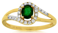 0.53CT DIAMOND & AAA EMERALD 14KT YELLOW GOLD 3D OVAL & ROUND LOVE KNOT FUN RING