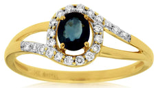 0.62CT DIAMOND & AAA SAPPHIRE 14KT YELLOW GOLD 3D OVAL & ROUND LOVE KNOT FUN RING