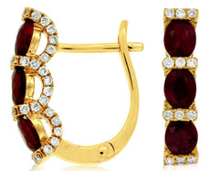 1.75CT DIAMOND & AAA RUBY 14KT YELLOW GOLD 3D OVAL & ROUND HANGING EARRINGS