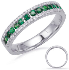 .56CT DIAMOND & AAA EMERALD 14KT WHITE GOLD ROUND 3 ROW CLASSIC ANNIVERSARY RING