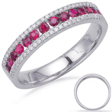 .65CT DIAMOND & AAA RUBY 14KT WHITE GOLD 3D ROUND 3 ROW CLASSIC ANNIVERSARY RING