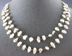 ANTIQUE EXTRA LONG AAA BAROQUE PEARL 14KT YELLOW GOLD 3D CLASSIC LOVE NECKLACE