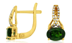 2.0CT DIAMOND & AAA RUSSALITE 14KT YELLOW GOLD 3D OVAL & ROUND HANGING EARRINGS
