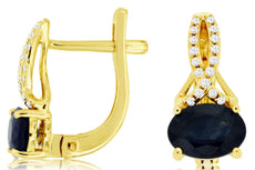 ESTATE 2.10CT DIAMOND & AAA SAPPHIRE 14KT YELLOW GOLD LEVERBACK HANGING EARRINGS