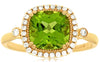2.28CT DIAMOND & AAA PERIDOT 14K YELLOW GOLD CUSHION & ROUND CLASSIC SQUARE RING