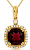 2.93CT DIAMOND & AAA GARNET 14KT YELLOW GOLD 3D CUSHION & ROUND FLOATING PENDANT