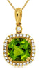 2.28CT DIAMOND & AAA PERIDOT 14K YELLOW GOLD 3D CUSHION & ROUND FLOATING PENDANT